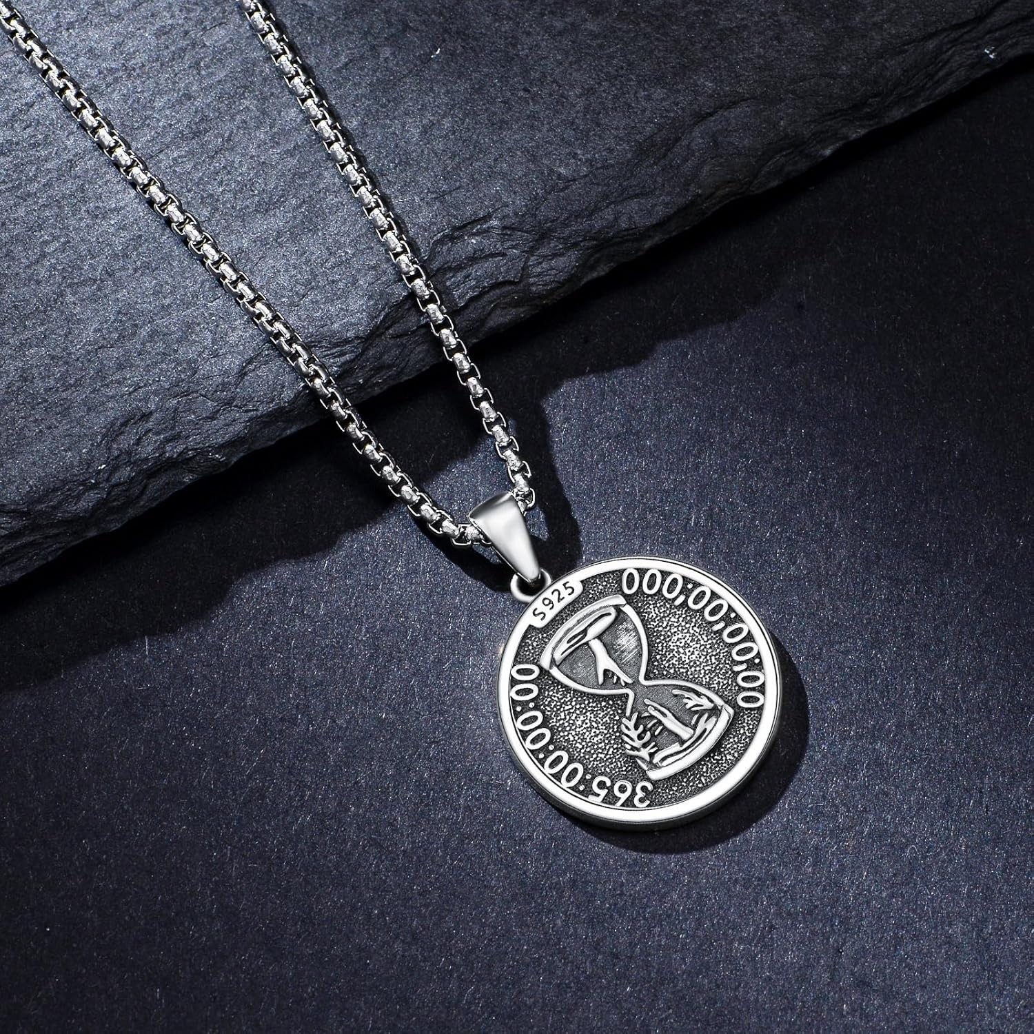 Memento Mori Unus Annus Necklace Sterling Silver Death Skull Hourglass Pendant
