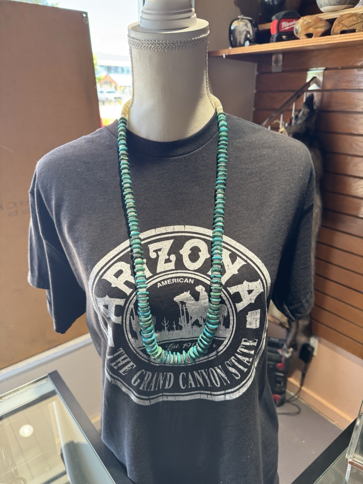 Vintage Turquoise & White Heishi Bead Necklace Southwestern Native Style 18”