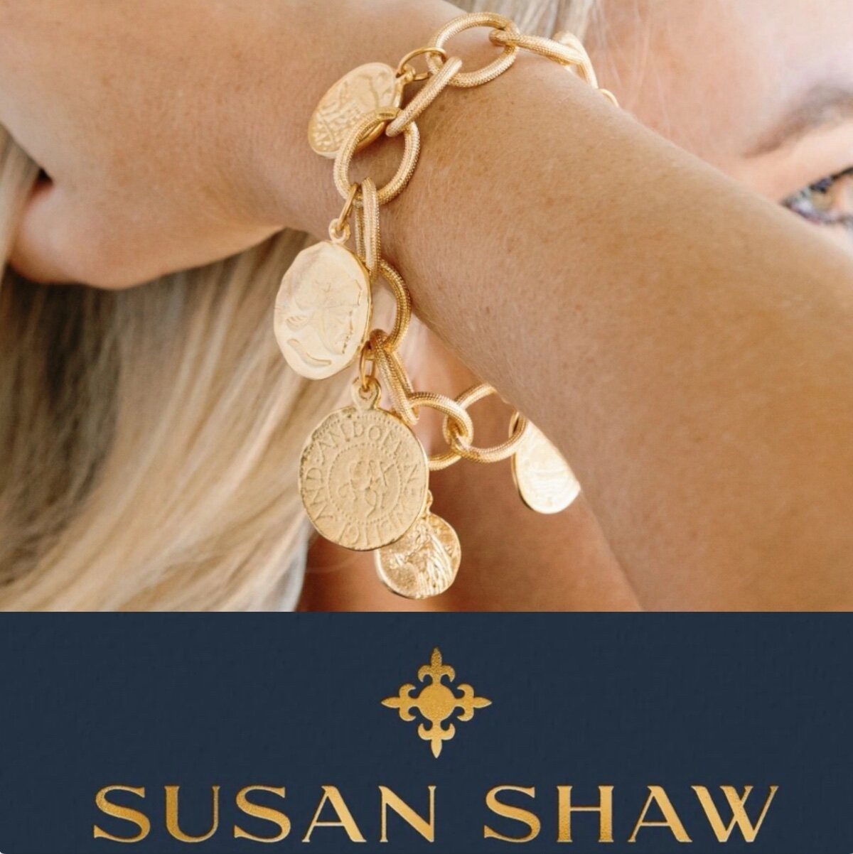Susan Shaw Jewelry Gold Coin Charm Bracelet 24k TPG