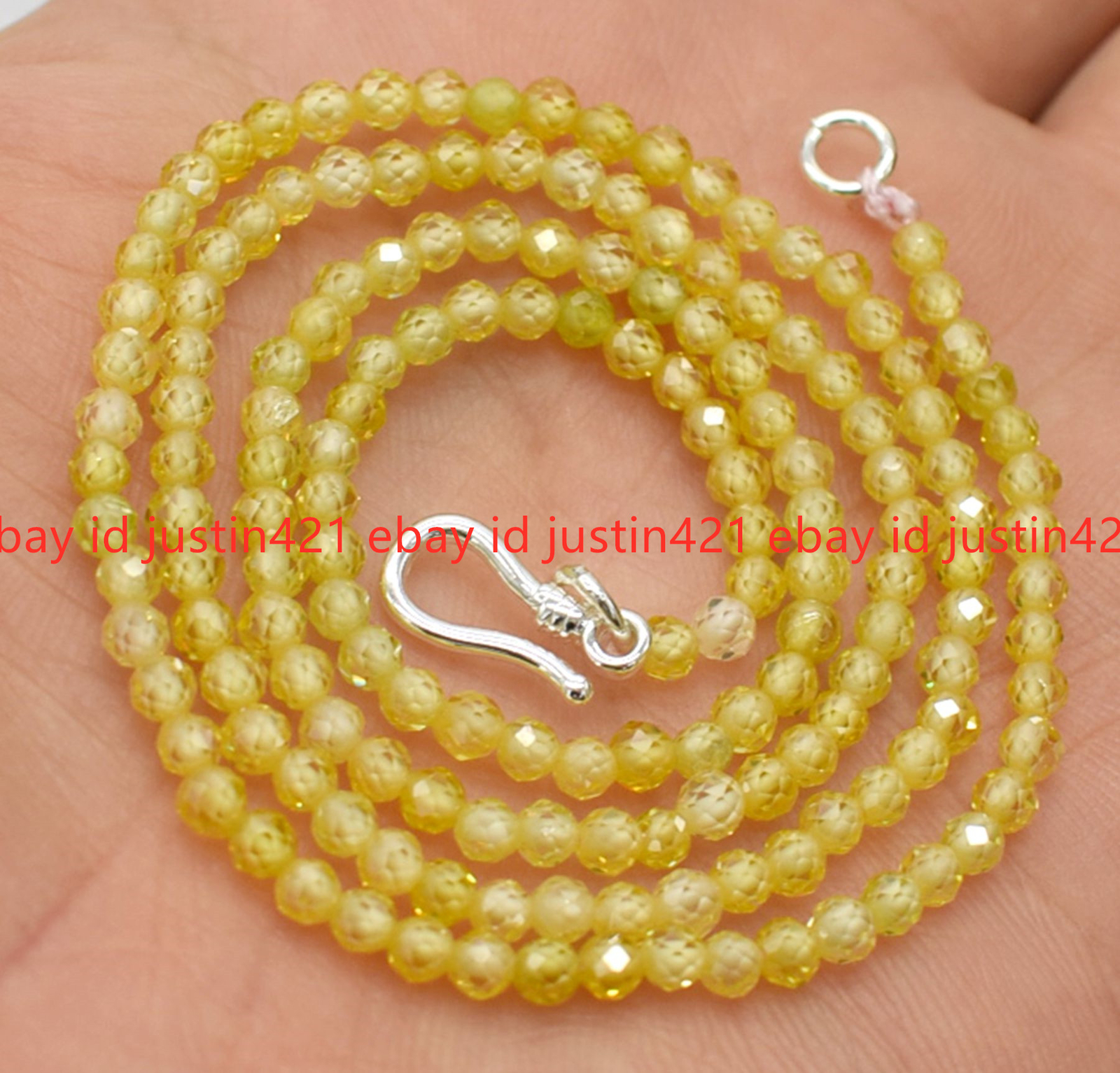 Genuine Natural 3mm Faceted Multicolor Zircon Round Gems Necklace Silver Clasp