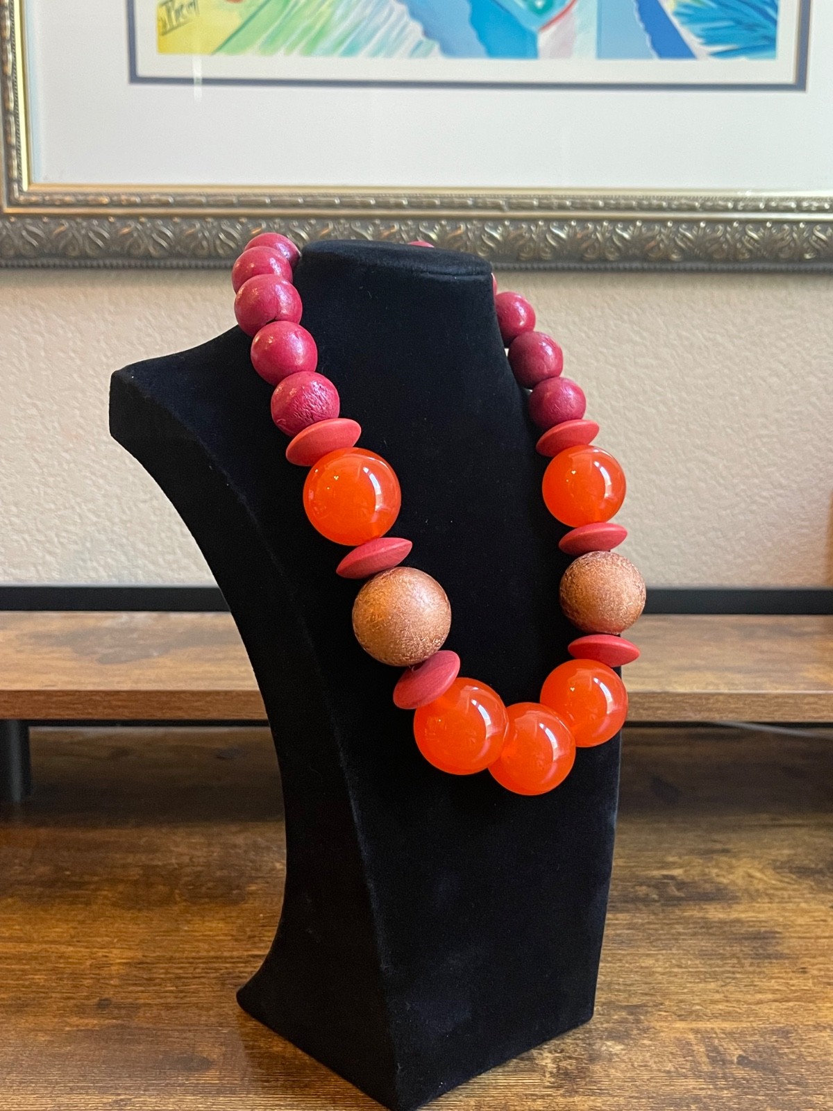 Lenora Dame Dam Big Beads Necklace NWT Chunky Lucite Wood Colorful Statement