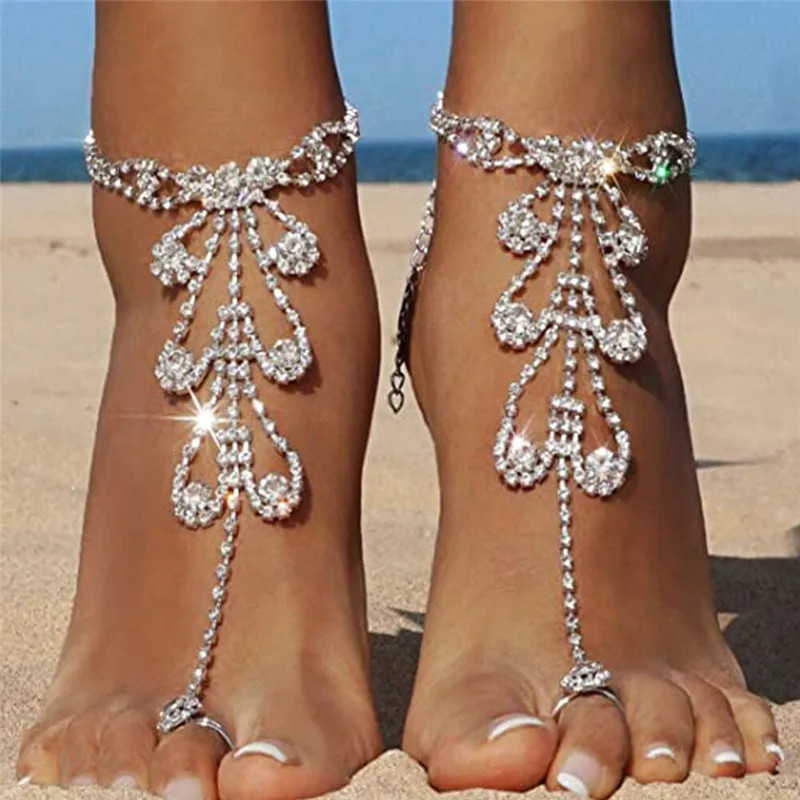 Huitan Hot Trend Rhinestone Toe Loop Anklet for Women Silver Color/Gold Color 1