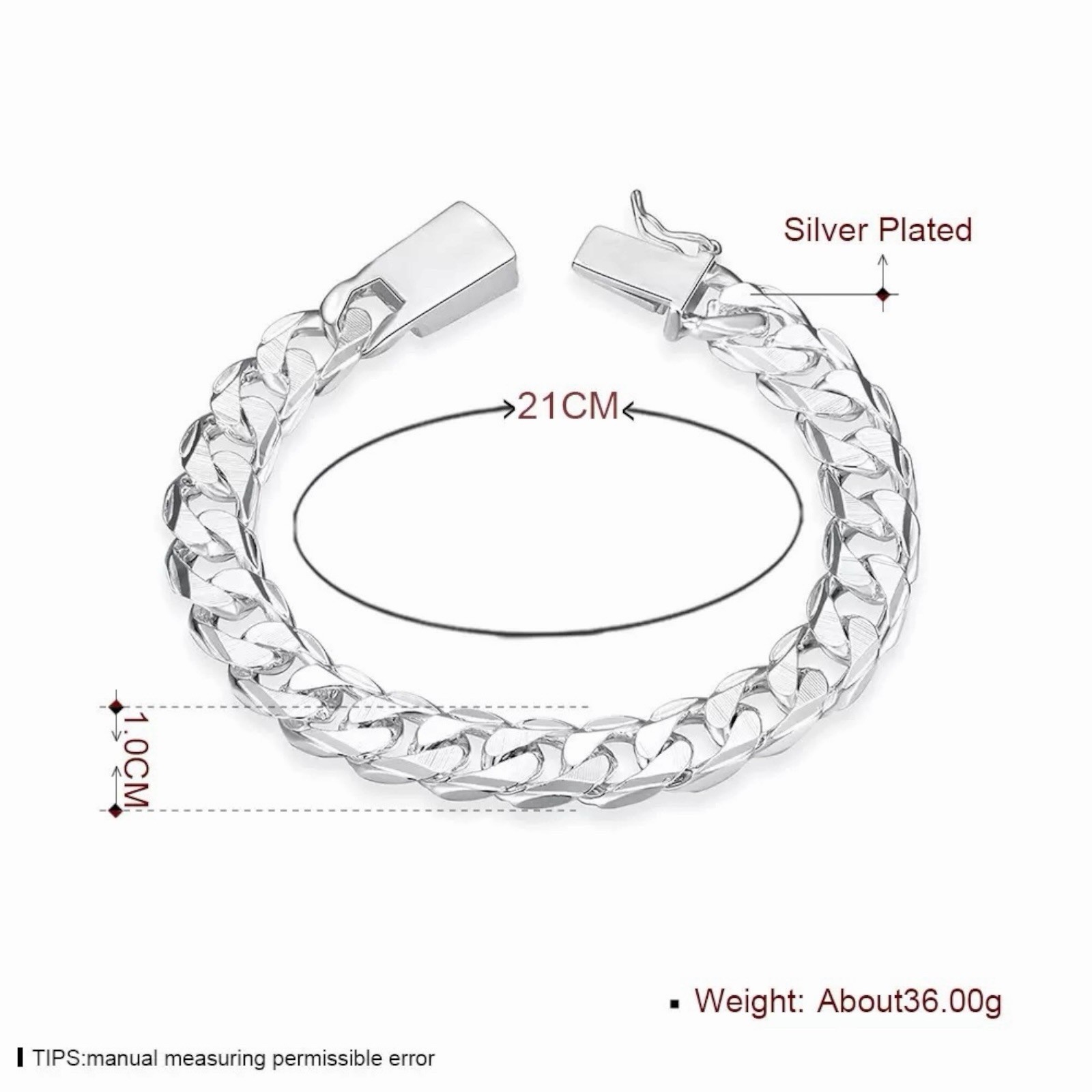 925 Sterling Silver plated omens Stylish Wide 10mm Bold Chain Link Bracelet C3