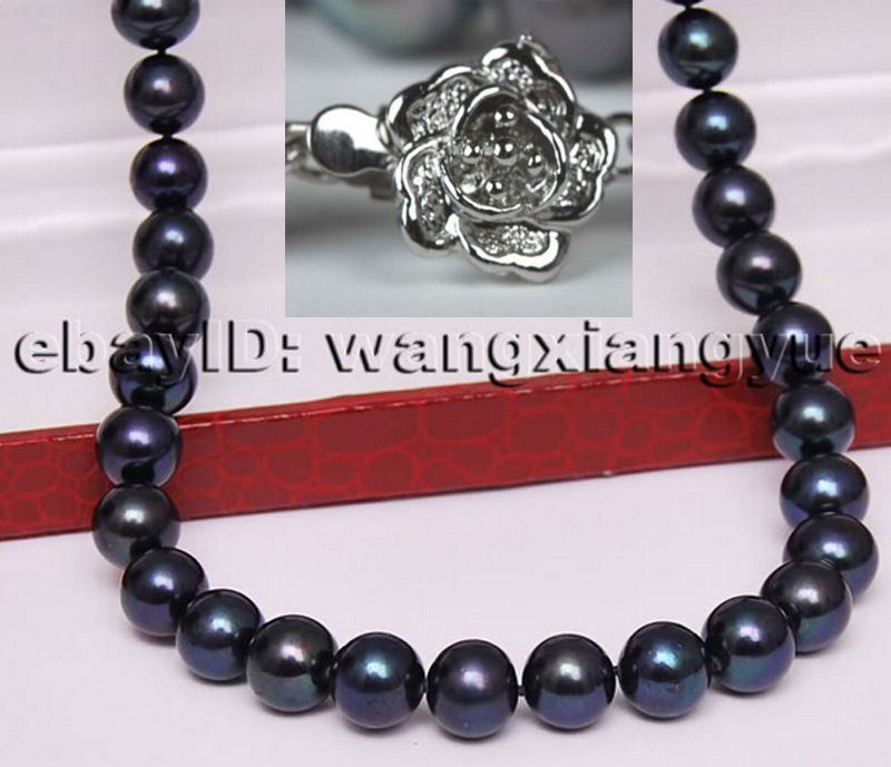 Long 18″ 22″ 24″ 28″ 34″ 36″ 42″ 48″ 8-9mm Natural Black Akoya Pearl Necklace