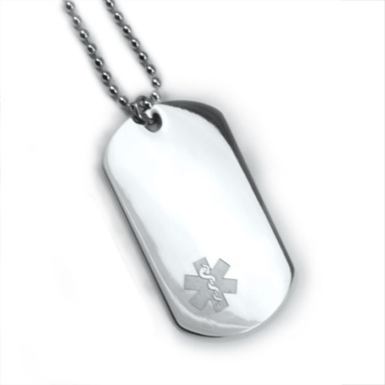 Medical Alert ID Dog Tag and Necklaces. Free Wallet Card! Free engraving!