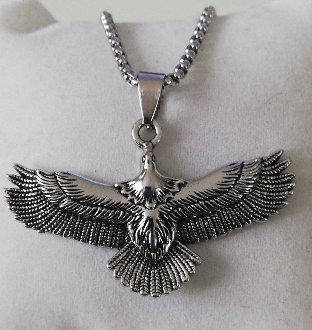 316L Stainless Bald American Eagle Steel Biker Chain Necklace Pendant Men