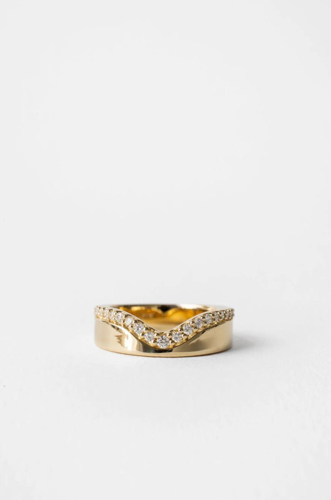 Round Cut Moissanite Diamond V Cigar Band, Wide Wedding Band for Everyday Wear