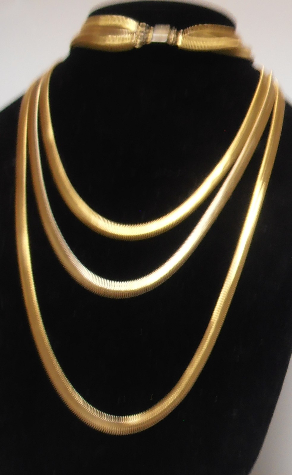 Herringbone or Snake Gold Tone and Silver Tone Multi-Chain Necklace