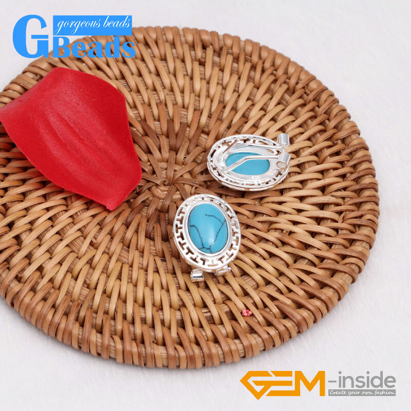 Stud Jewelry Oval Stone Silver Lever Back Hoop Earring For Women Free Shipping