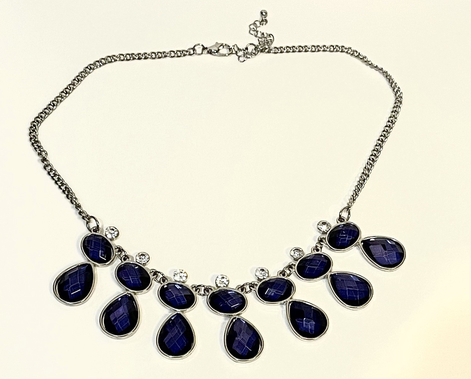 Navy Blue Cascading Waterfall Statement Fashion Costume Jewelry Necklacee w Box
