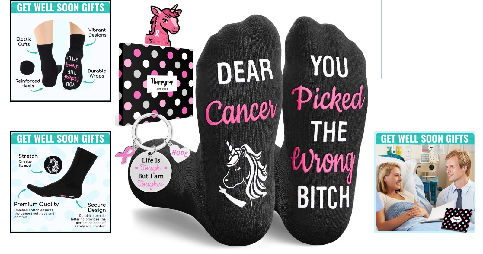 Cushioned Sole Cancer Socks – ‘Dear Cancer You Picked The Wrong Bitch’ Gift