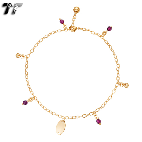 TT Gold 18K Gold Filled Chain Purple Gem Anklet Ajustable (AN03) NEW