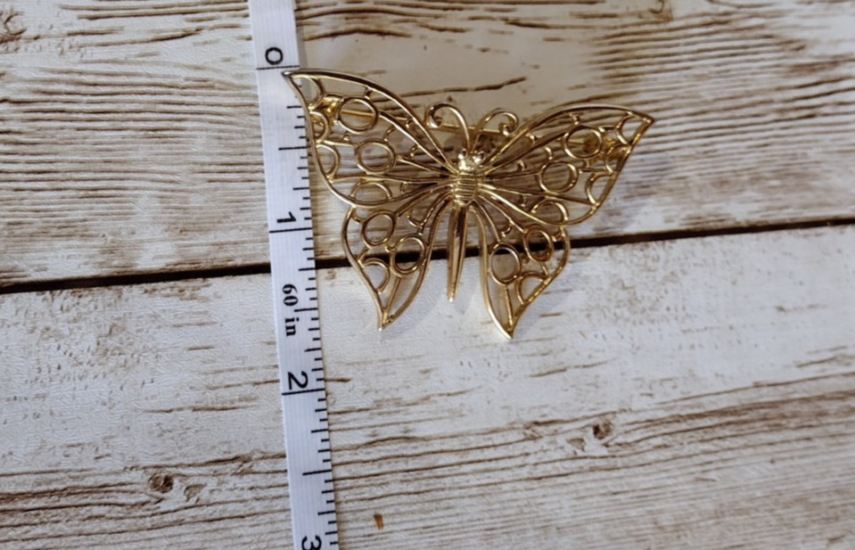 Vintage Signed Allison Reed Butterfly Brooch Lapel Pin Filigree Statement Estate