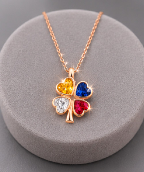 4ct Heart Simulated Pink Yellow Blue Sapphire/CZ Clover Pendant Rose Gold Plated