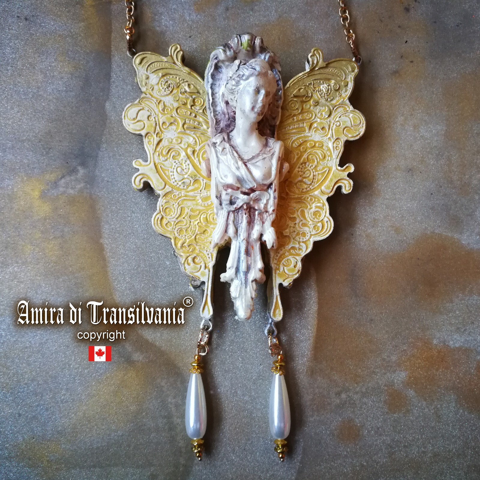 Art Deco Nouveau Jewelry Necklace Pendant Retro Butterfly Greek Statue Luxury
