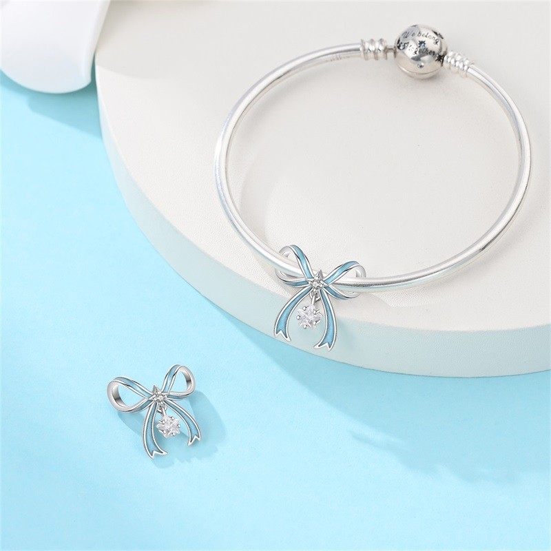PANDACH 925 Sterling Silver Bow Charm For Bracelet & Necklace Pendant DIY Beads