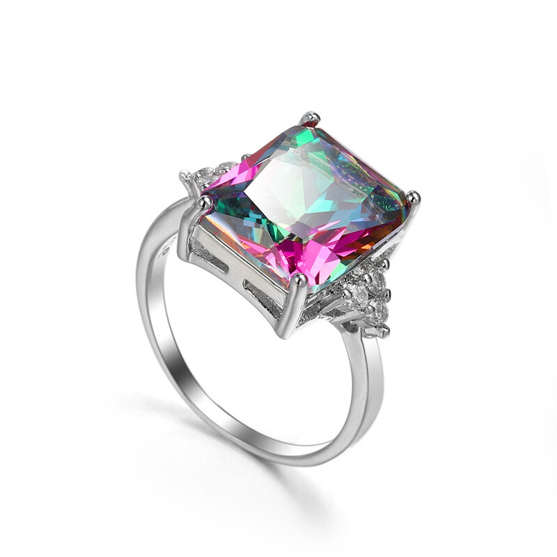 Xmas Multi Natural Amethyst Mystic Topaz AAA Zircone Platinum Plated Ring 7 8 9