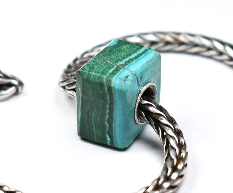 Azurite Malachite charm bead 12.2mm, full silver core, for European bracelets