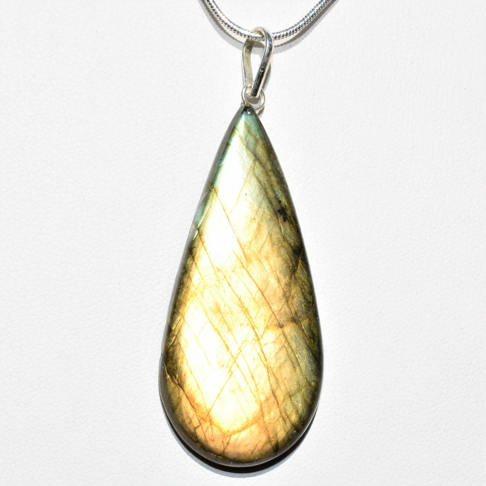 CHARGED AAA Labradorite Teardrop Pendant + 20″ Stainless Steel Chain & Charger