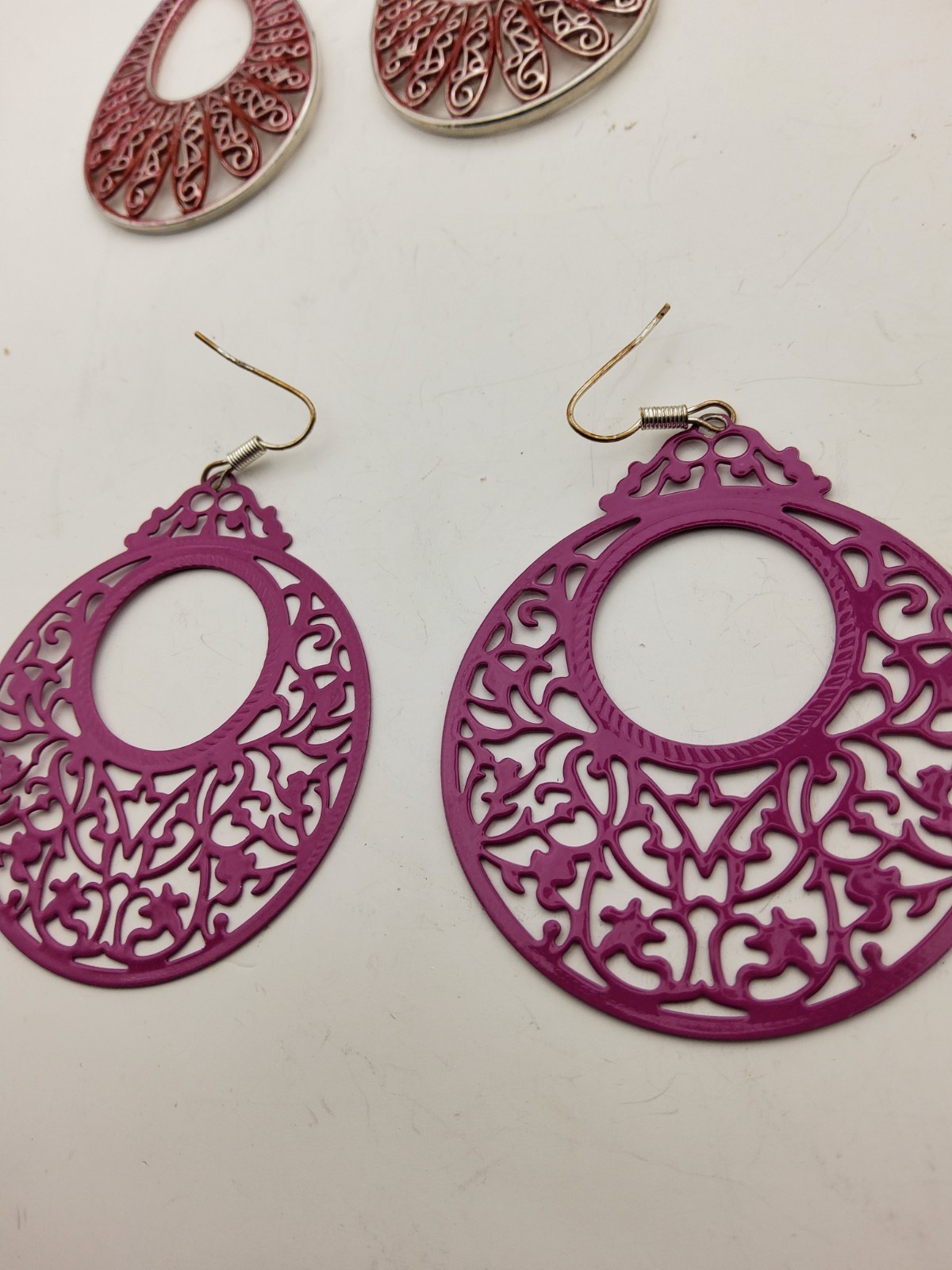 (4) Pairs of Hoop Metal, Cork Earrings