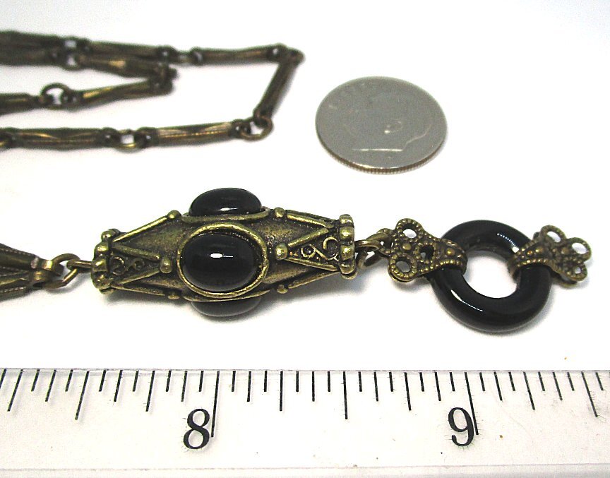 SWEET ROMANCE Pendant Necklace w Bronze Tone and Glass 36” long pendant: 2 1/2”