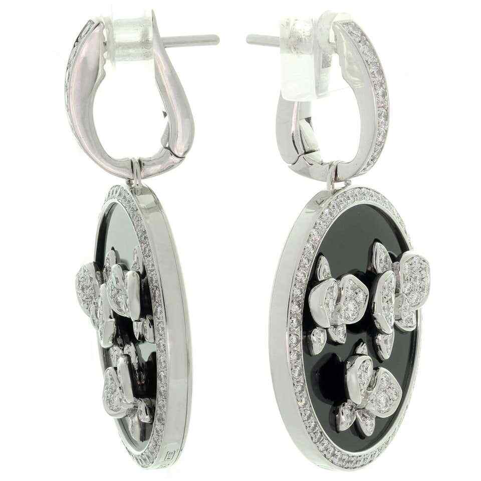 Sparking 3.10CT White Simulated Sapphire & Black Onyx Circle Drop Women Earrings