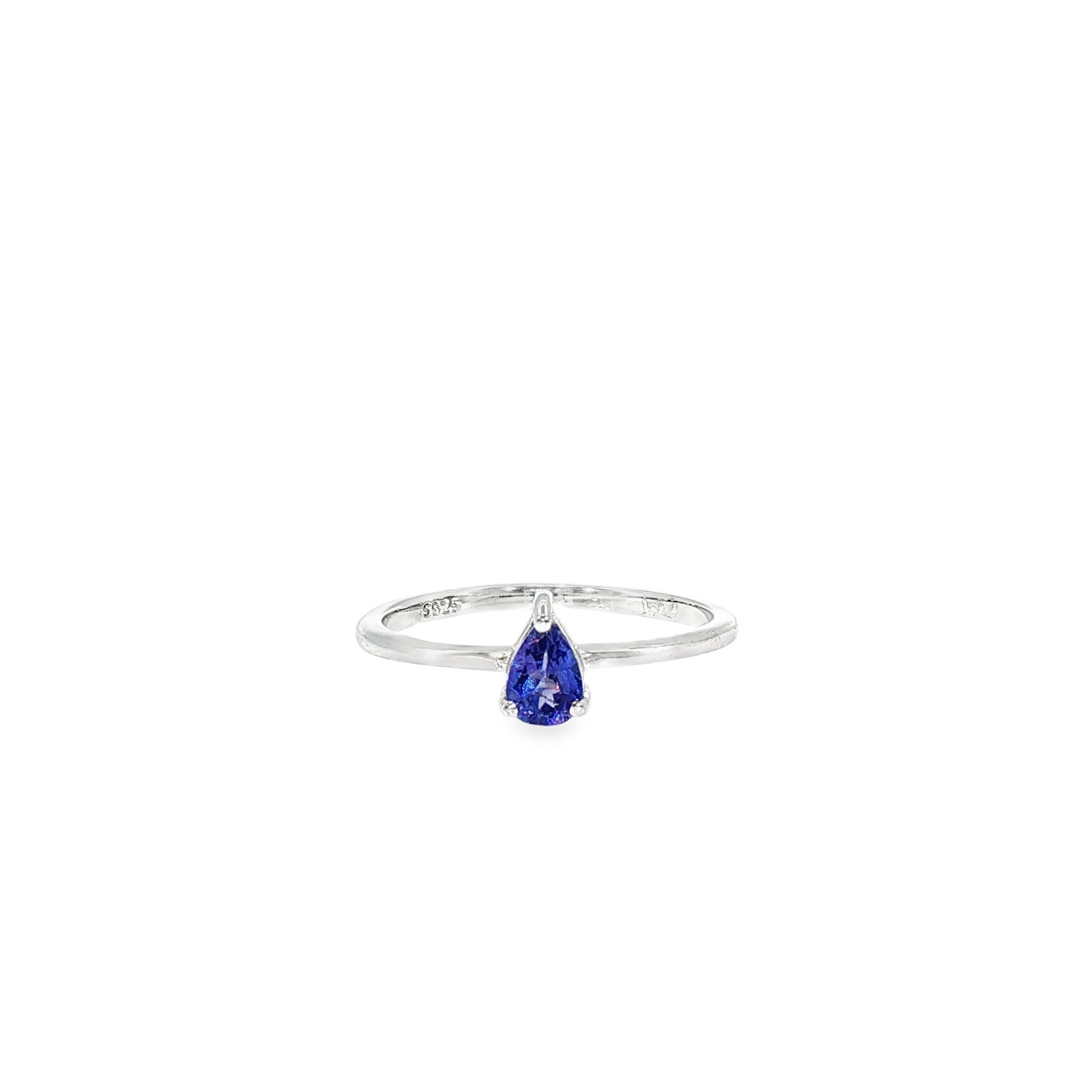 925 Sterling Silver Ring Pear Tanzanite 6x4mm Ring Size 8 Gemstone Jewelry