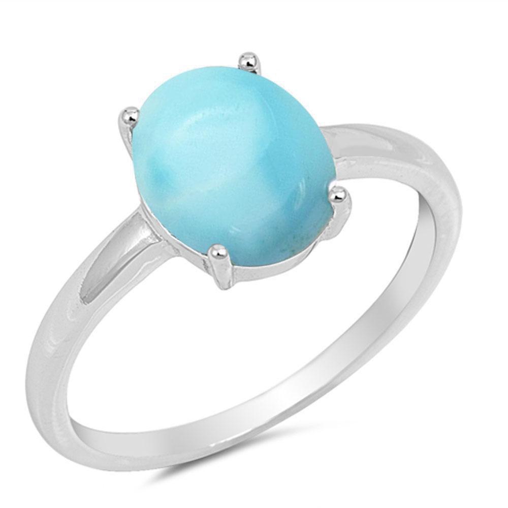 Solid Oval Natural Larimar .925 Sterling Silver Ring