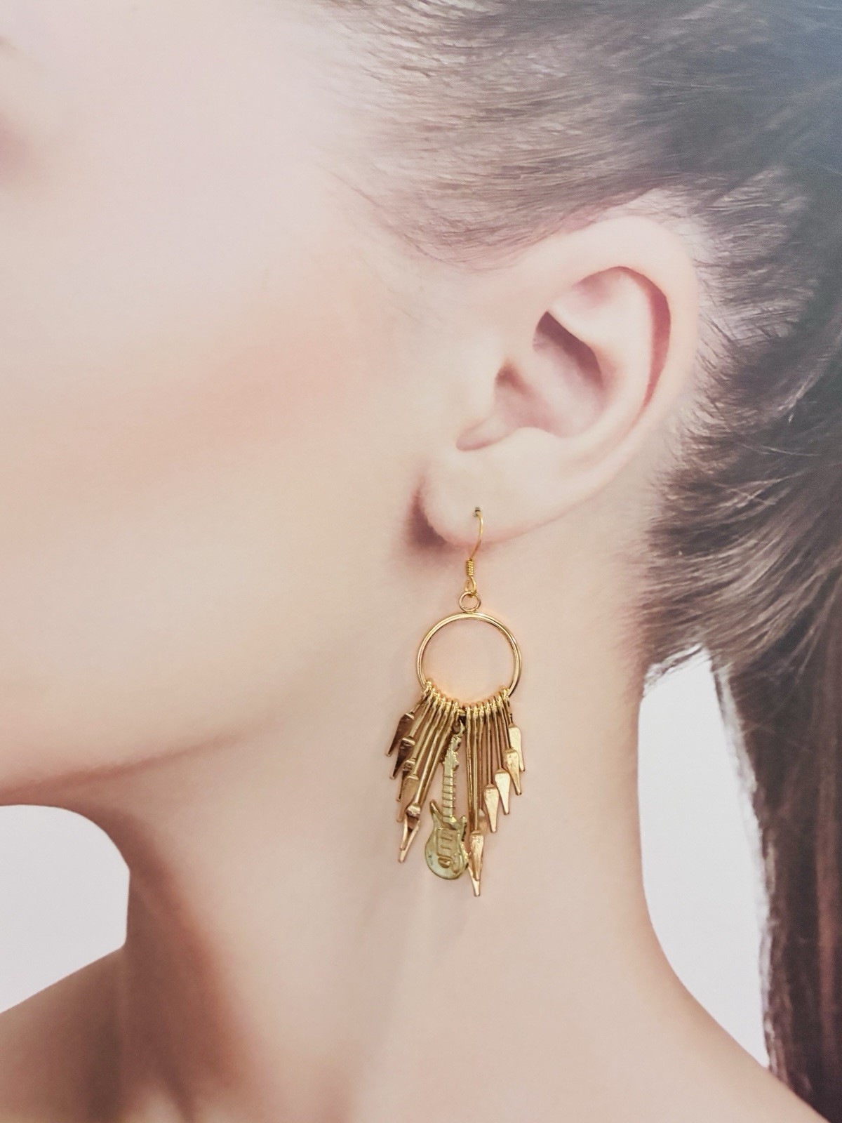 Guitar Fringe , Music, Earrings, Crystal Drop, Charm, High Quality, Musician