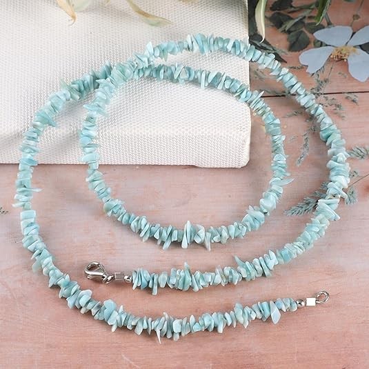 Natural Larimar Rough Nugget Beaded Necklace in 925 Sterling Silver, 24 Inch