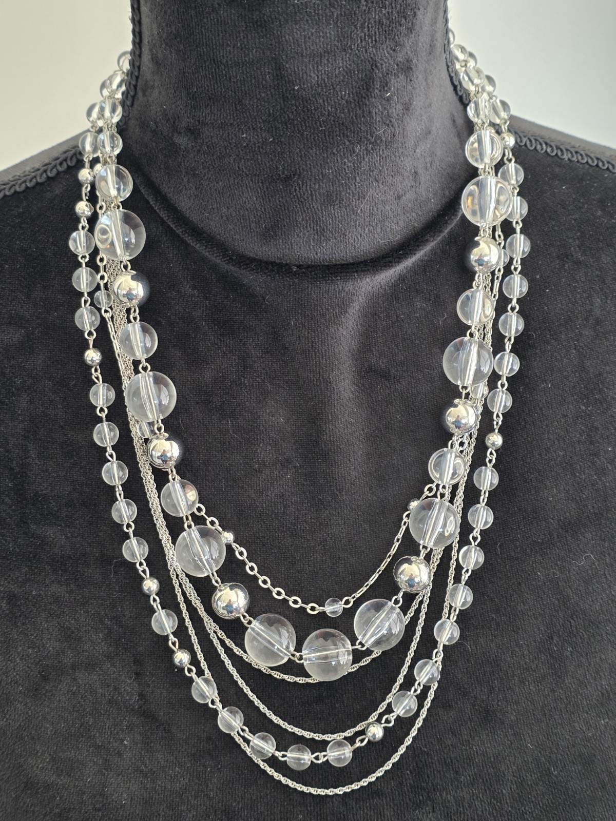 Vintage Apt 9 Multi Strand Necklace Clear Lucite Crystal Silver Tone Chain NWT