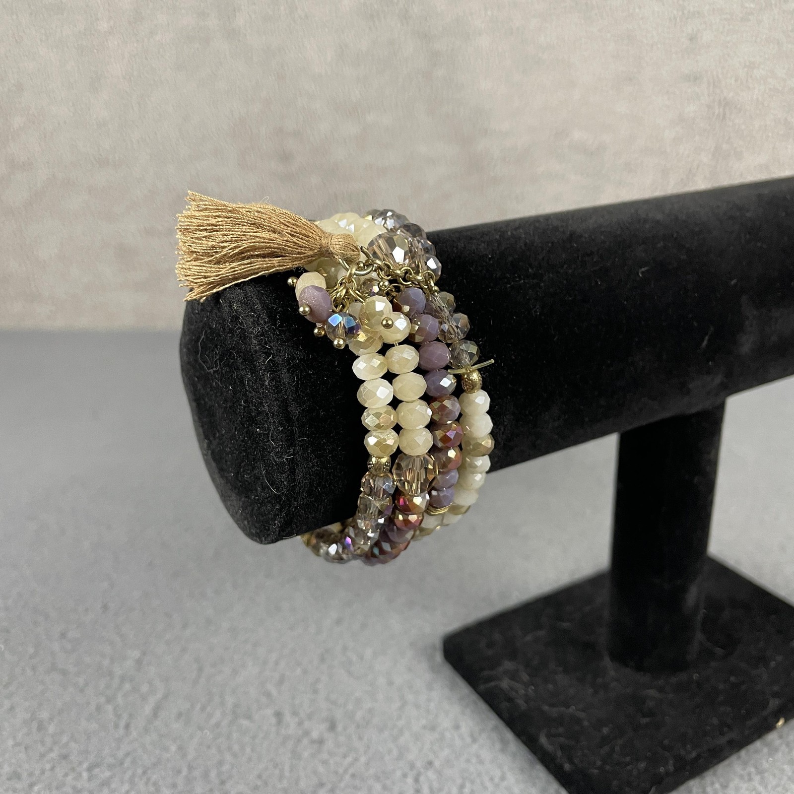Bracelet Set Of 4 Multicolor Beaded Tassel Stretch Womens Boho Jewelry