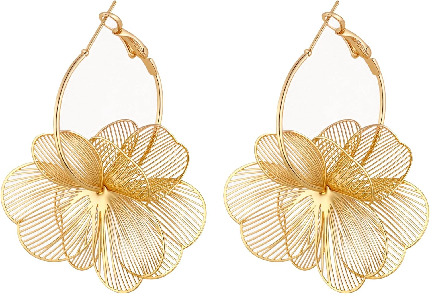 Dangle Flower Earrings for Women Statement Trendy Hoop Earring Floral Drop Earri