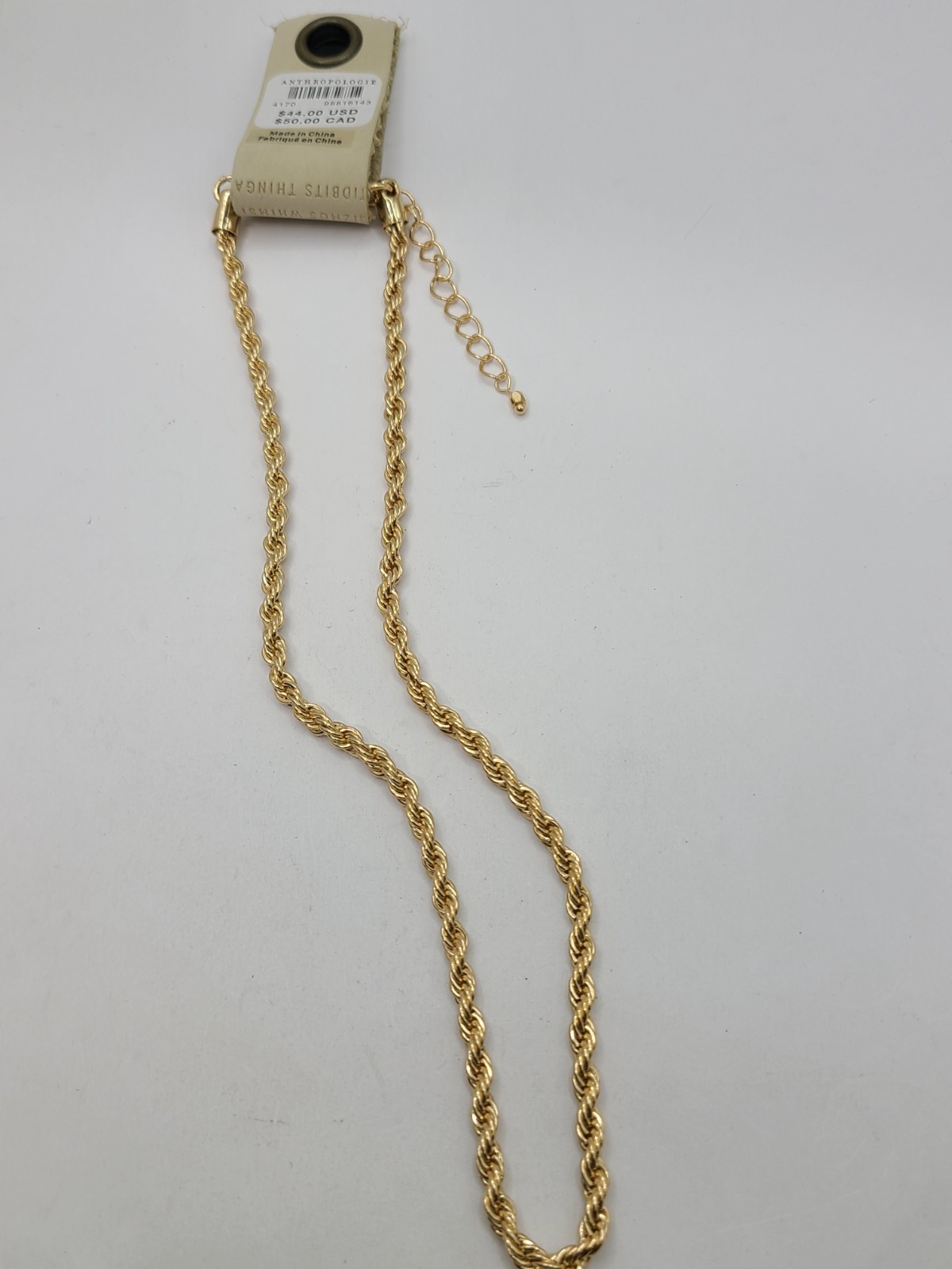 Antropologie 3.5mm Braided Chain Necklace Gold Plated 16″+3″