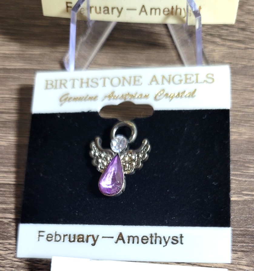 FEBRUARY BIRTHSTONE GUARDIAN ANGEL FASHION PIN FREE MINI PIN NEW GOLD OR SILVER