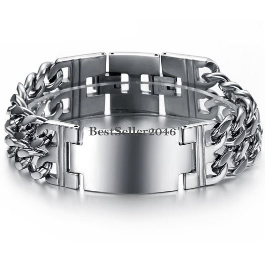 Men 22MM Wide Flat Curb Link Chain Bracelet Polished Stainless Steel Bangle 8.7″