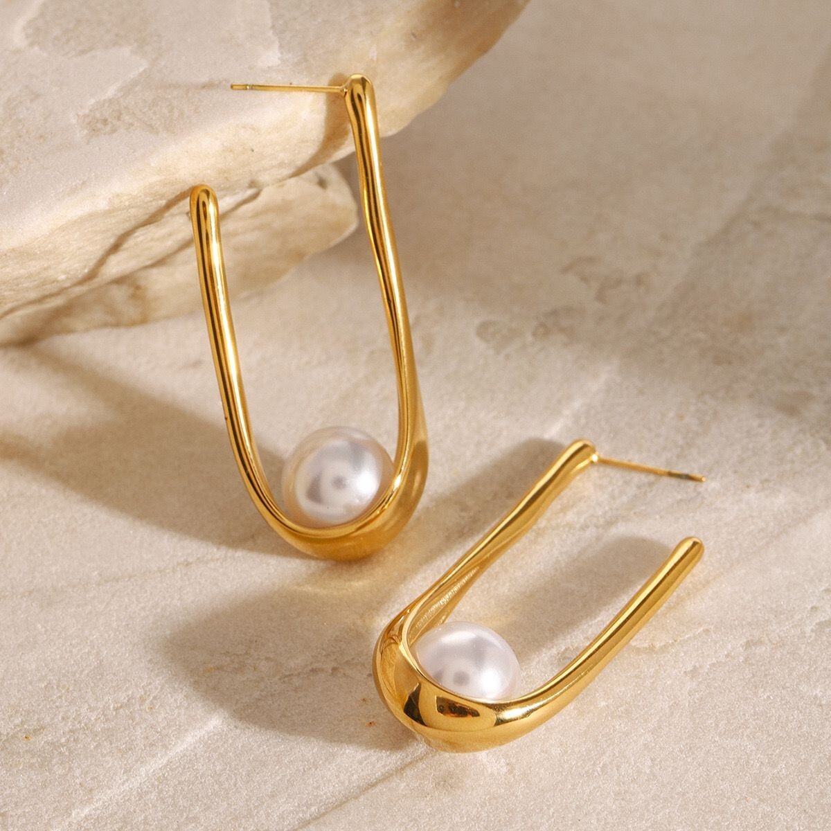 Woman 18K Gold Plated Pearl Earring Stud Drop Dangle Anti-tarnish