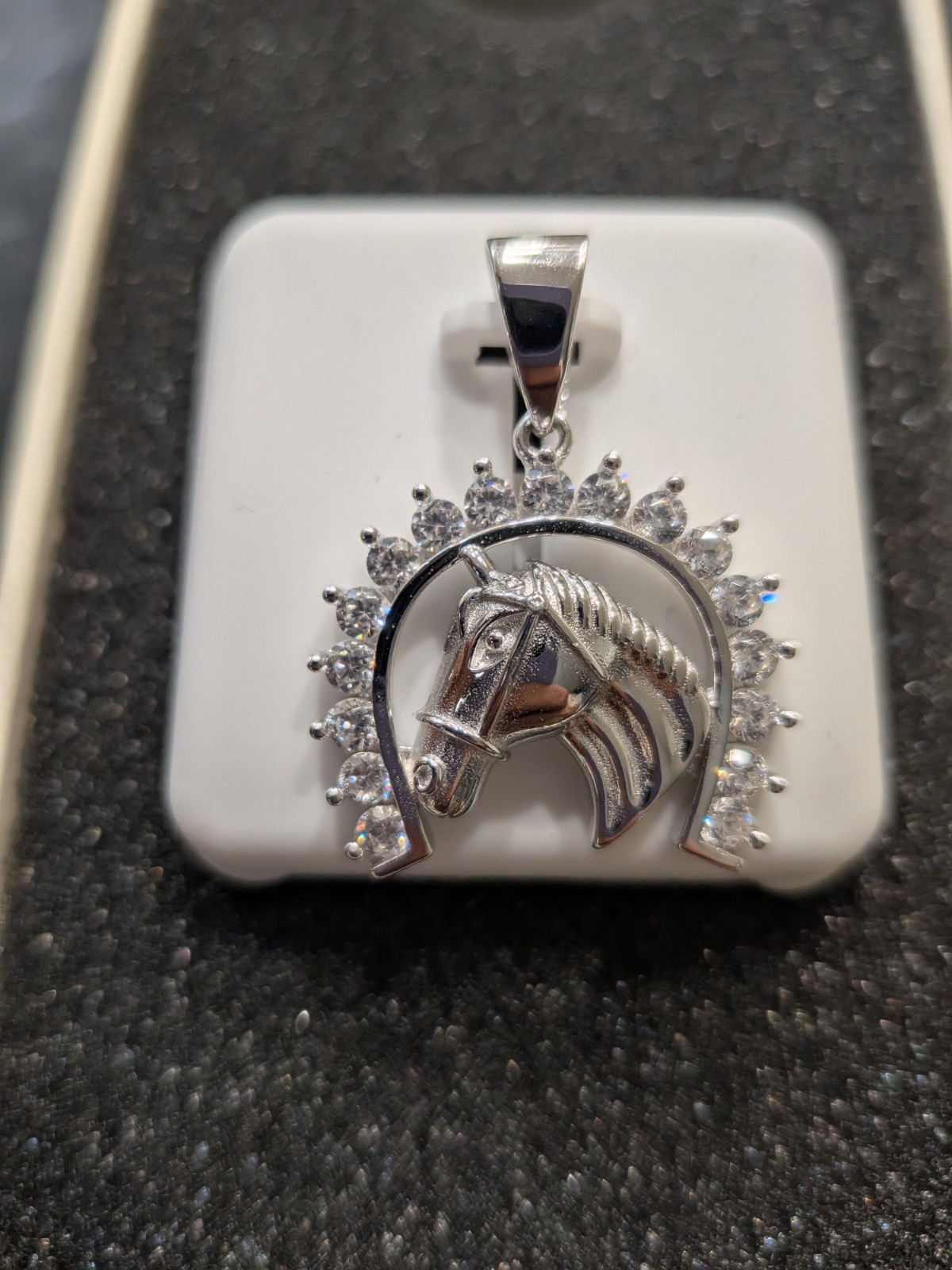 Horse Horseshoe Pendant, Spinel Stones, Solid 925 Sterling Silver, Equestrian