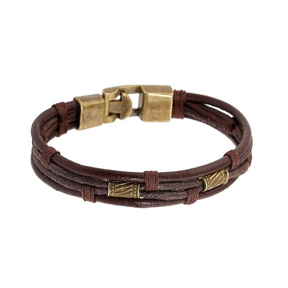 Sexy Sparkles Mens Vintage Leather Wrist Band Brown Rope Bracelet 8.2 ” Braided