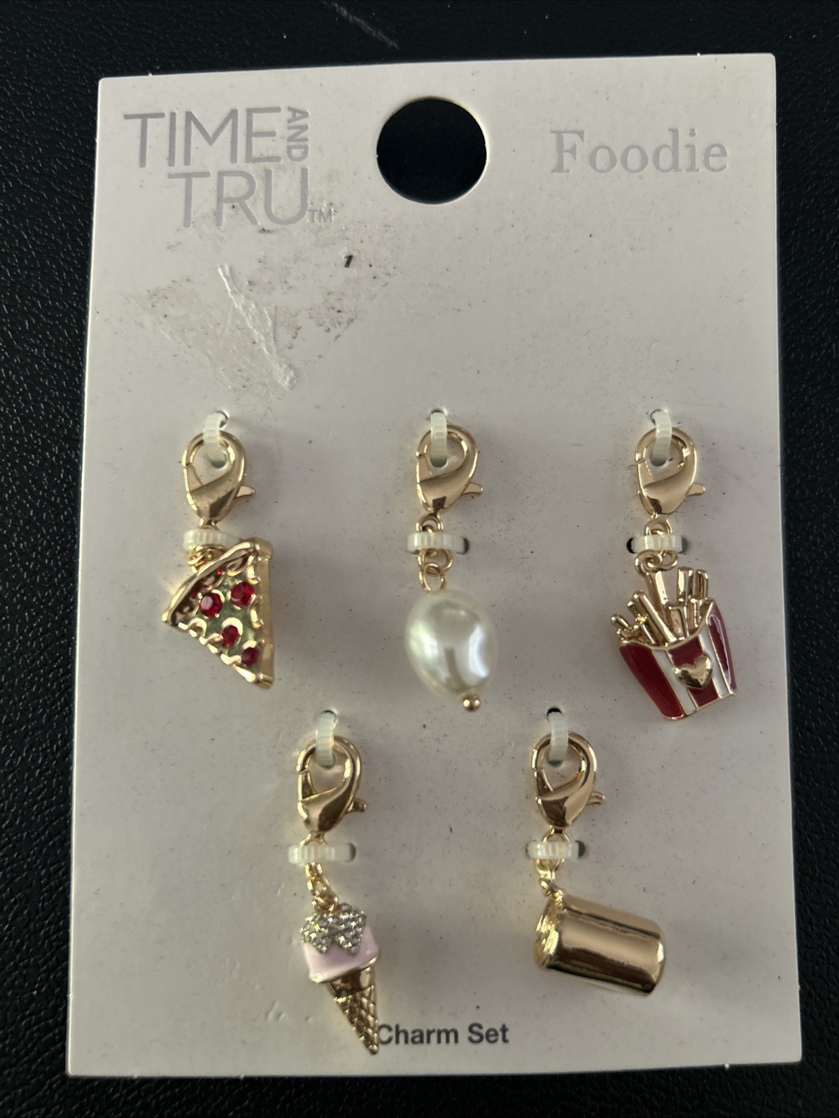 Time and Tru Charm Set Bohemian Artsy Gold Tone Set of 5 Foodie Jewelry