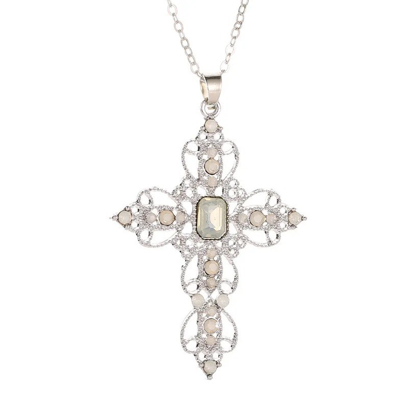 Gothic Big Zircon Cross Necklace Unisex Y2K Irregular Goth Large Cross Pendant