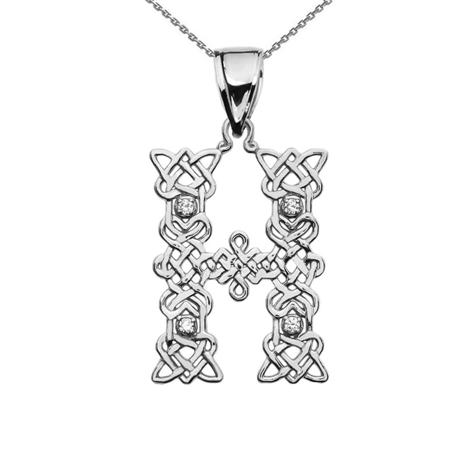 Sterling Silver Letter A-Z Initial Celtic Knot CZ Pendant Necklace