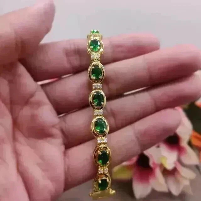 7.0 Ct Oval Cut Simulated Emerald Women’s Tennis Bracelet 14k Yellow Gold Plated