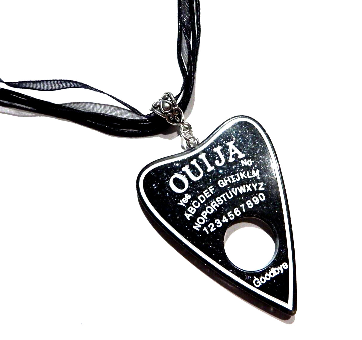 BLACK GLITTER OUIJA PLANCHETTE CHOKER NECKLACE gothic spirit board occult 1F