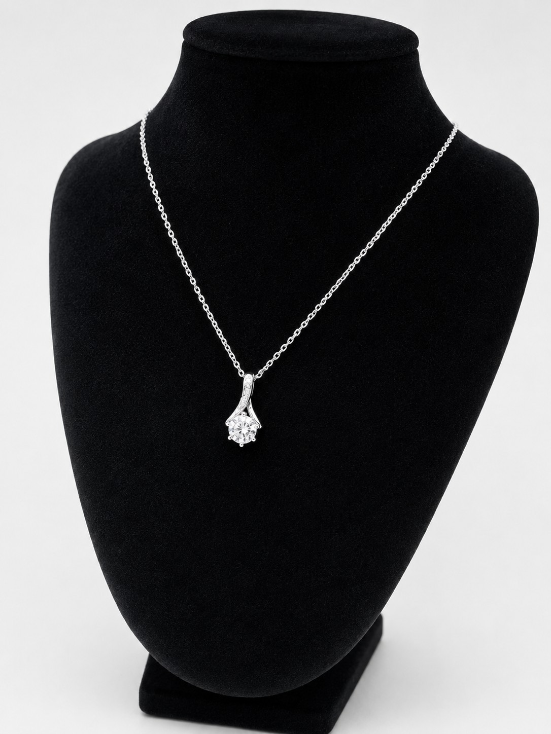 Silver Tone Tourmaline Pendant Necklace Clear Accent Stone Elegant Gift