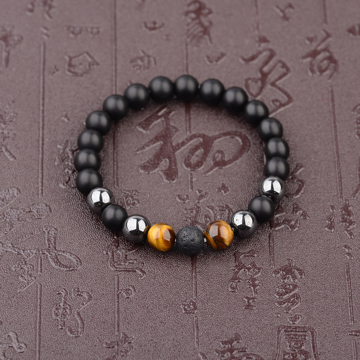 10mm Black Onyx+Lava+Hematite+Tigers Eye Gemstone Men’s Beaded Bracelets Gifts