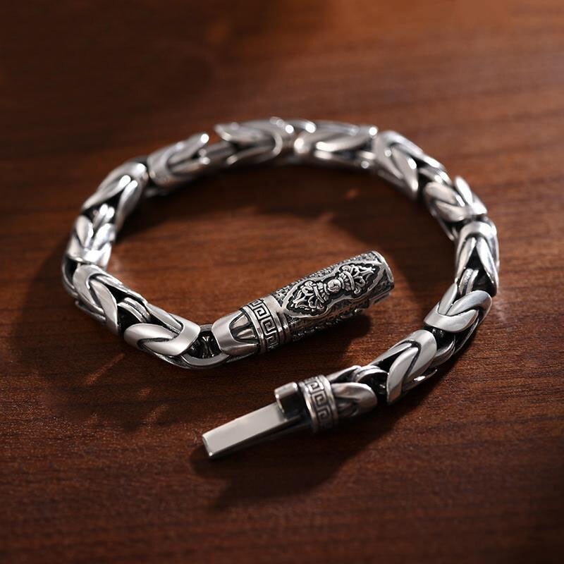 18CM Sterling Silver Bangle Bracelet Chain Popular Vintage Bracelets Mens US