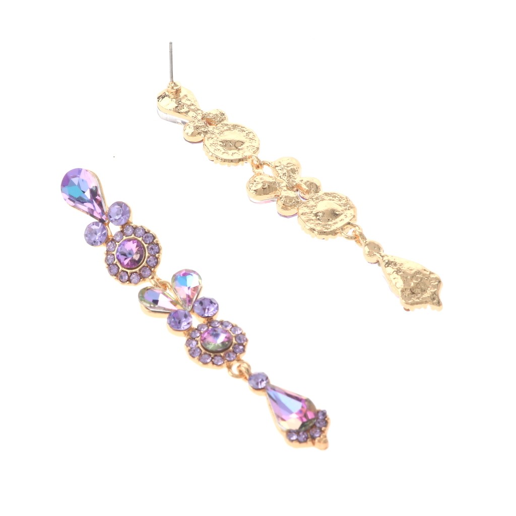 Gold Tone Alloy Metal Crystal Rhinestone Drop Post Earrings ER2633-VL