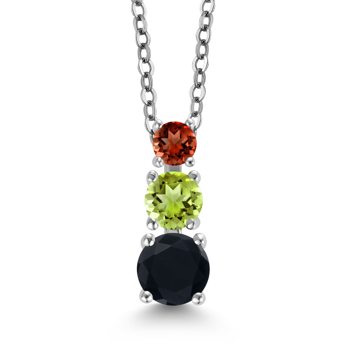 0.93ct Onyx Peridot Rhodium Plated 3 Stone Pendant for Women & Chain