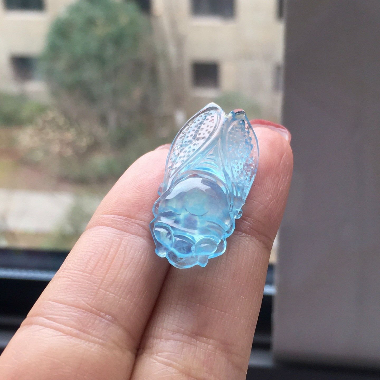 31.8*15.2*8.9mm Natural Aquamarine Gemstone Crystal Carved Pendant